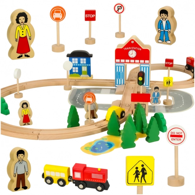 Ensemble de train en bois 50 pièces