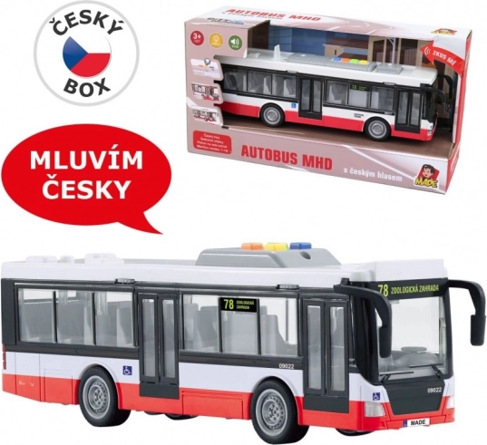 Autobus à friction avec annonces tchèques et éclairages