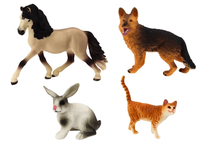 Ensemble de figurines d'animaux domestiques - Cheval, Chien, Lapin, Chat, 4 pièces