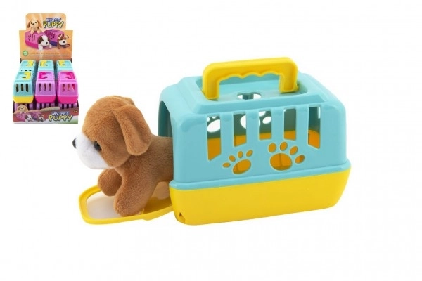 Animal en peluche chien dans une boîte de transport en plastique 15cm mix couleurs 12 pcs dans la boîte