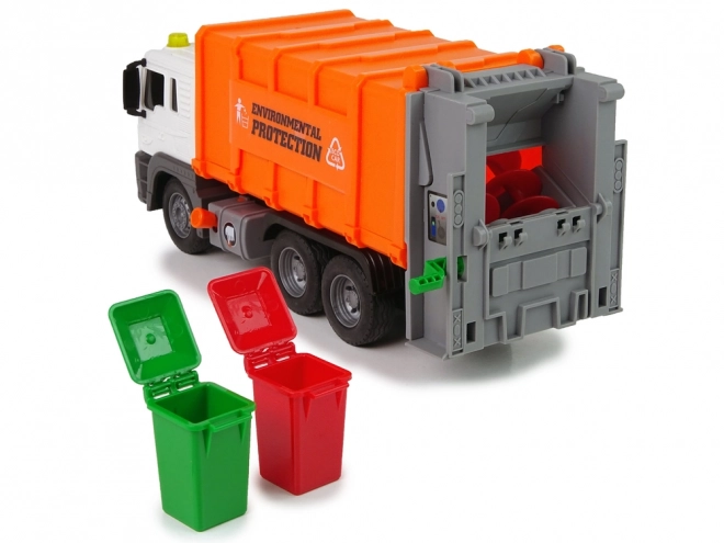 Camion de poubelle avec entraînement à friction Effets sonores Orange 1:16 recyclage