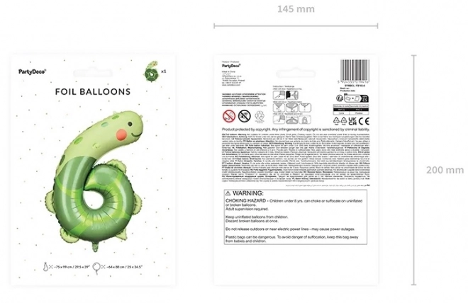 Ballon d'anniversaire en feuille, numéro 6 - Tortue 75 x 96 cm