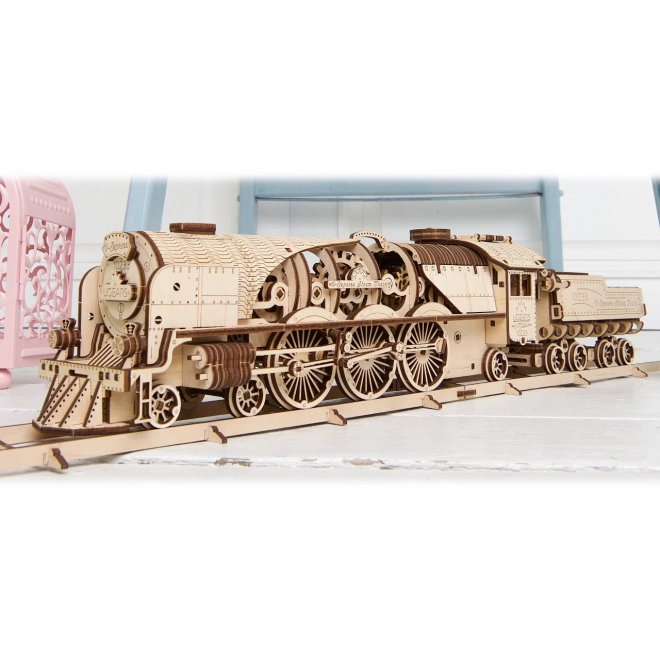 Puzzle 3D Ugears - Locomotive V-express avec wagon 538 pièces