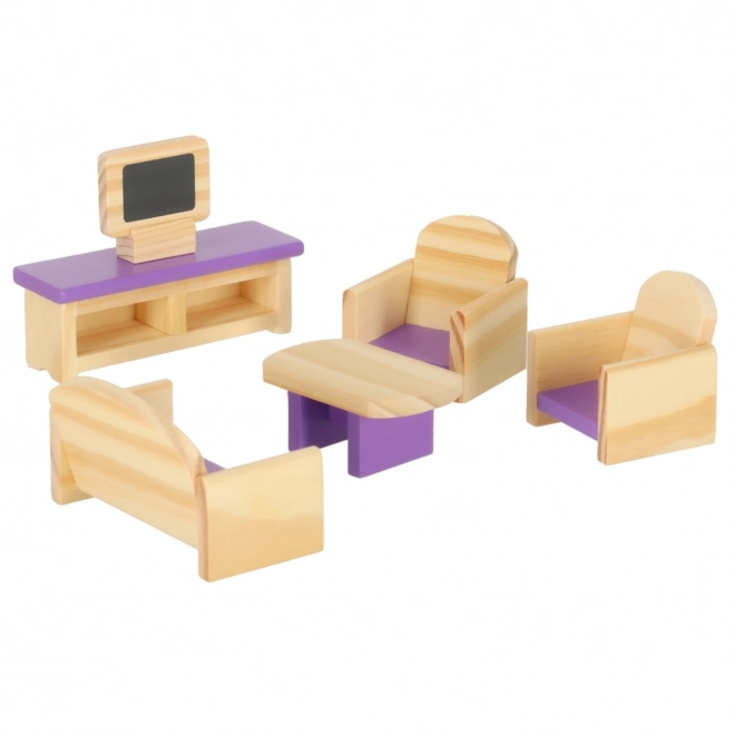 Meubles en bois pour maison de poupée violet