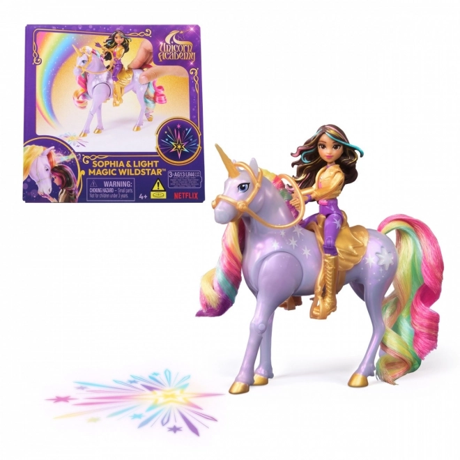 Sophia et Wildstar de l'Académie des Licornes avec lumière magique