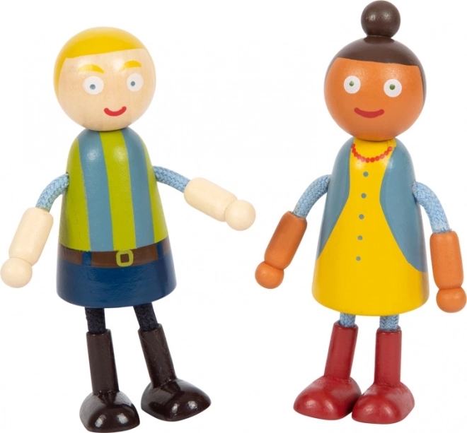 Petites figurines en bois famille avec fauteuil roulant