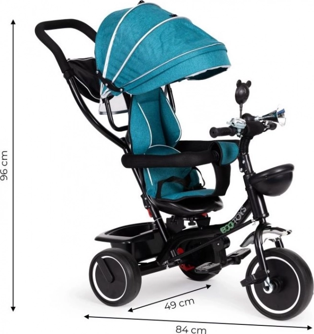 ECOTOYS Tricycle avec toit et barre de direction vert-bleu