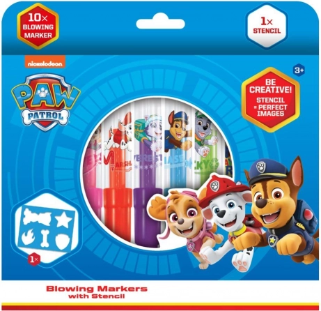 Feutres souffleurs avec pochoir PAW PATROL, 10 pcs, boîte 20 × 19 cm