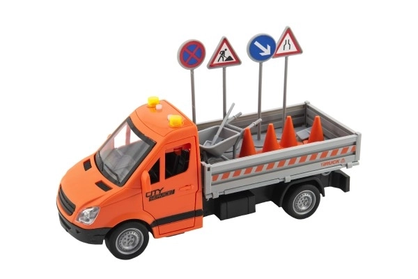 Véhicule d'entretien routier plastique 25cm à friction à piles avec son et lumière en boîte 32x19x12cm