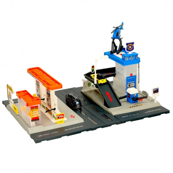 Station avec parking et ensemble de police