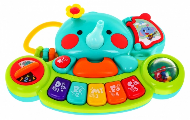 Éléphant interactif avec mini piano pour enfants 6m+ Jouet musical et hochet
