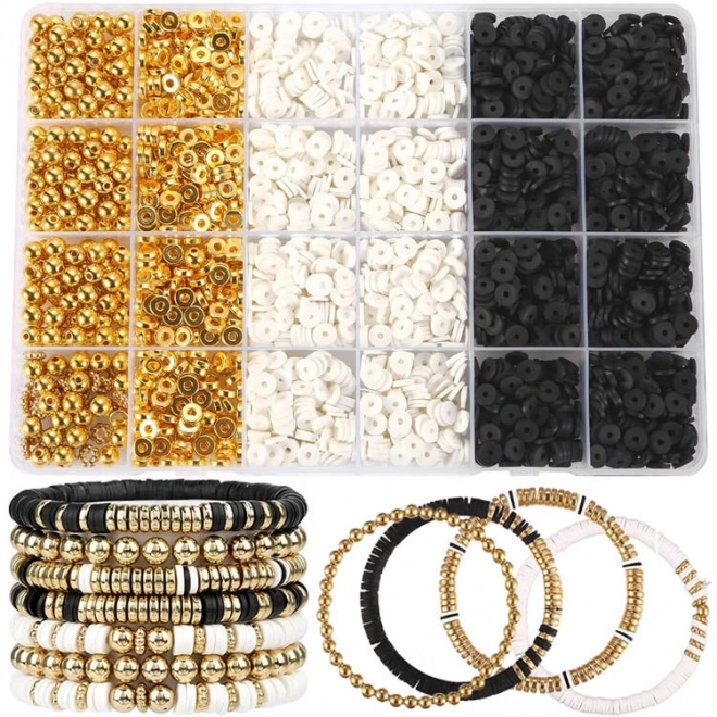 Ensemble de perles pour créer un bracelet d'amitié en or, noir et blanc