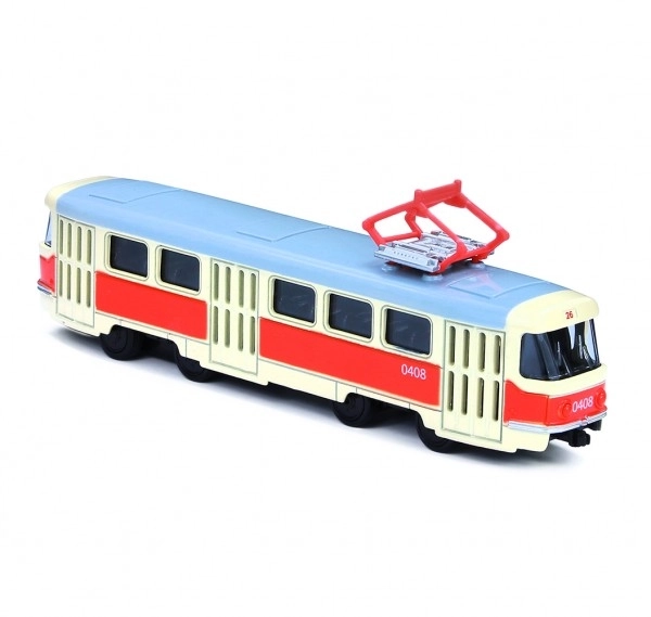 Tramway Tatra T3 tchèque en métal 16cm rétro à retour en arrière dans une boîte 20x8x6cm design CZ