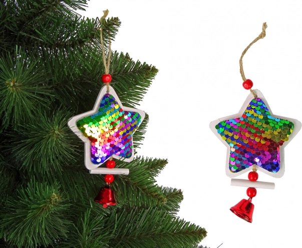 Étoile de Noël à paillettes avec grelot – décoration pour sapin