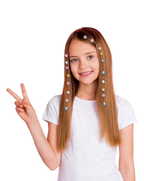 Diamants étincelants pour cheveux avec applicateur plastique 18x4cm avec accessoires dans une boîte 22x12x5,5cm