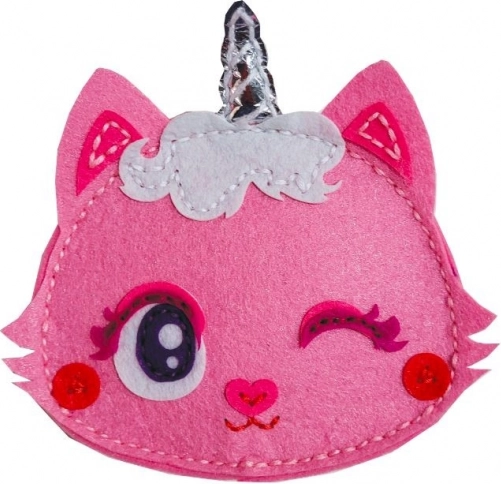 Kit créatif – porte-monnaie chat rose Petits robots en feutrine