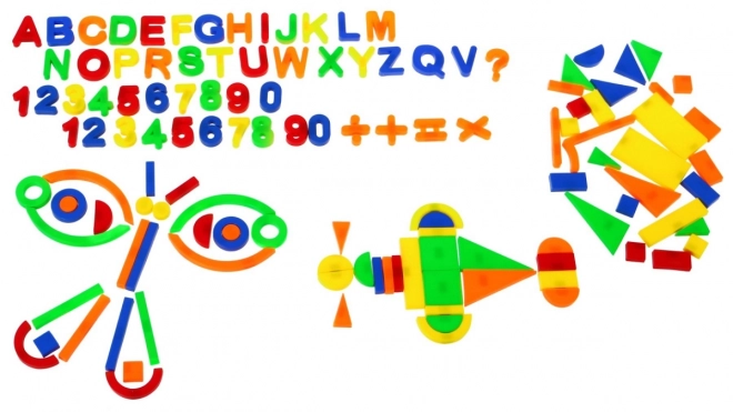 Ensemble de magnets colorés Nombres, lettres et formes - 128 pièces