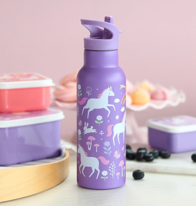 A Little Lovely Company Bouteille en acier inoxydable 500 ml – Licornes et arc-en-ciel