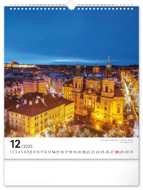 Calendrier mural Prague 2025, 30 × 34 cm