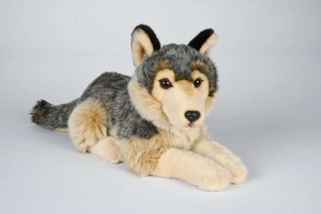 Loup en peluche allongé 22 cm