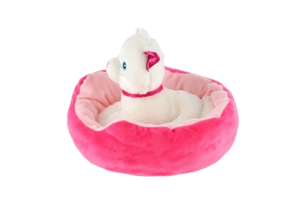 Petit animal chien dans son panier peluche 4 couleurs 22x24cm 24m+