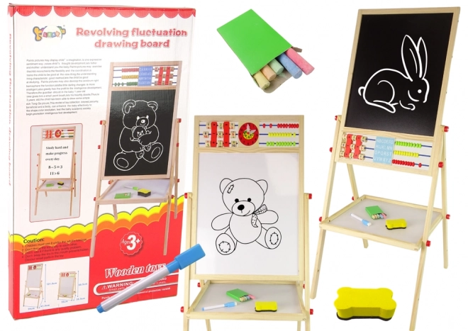 Tableau Biface en Bois Magnétique et à Craie avec Accessoires