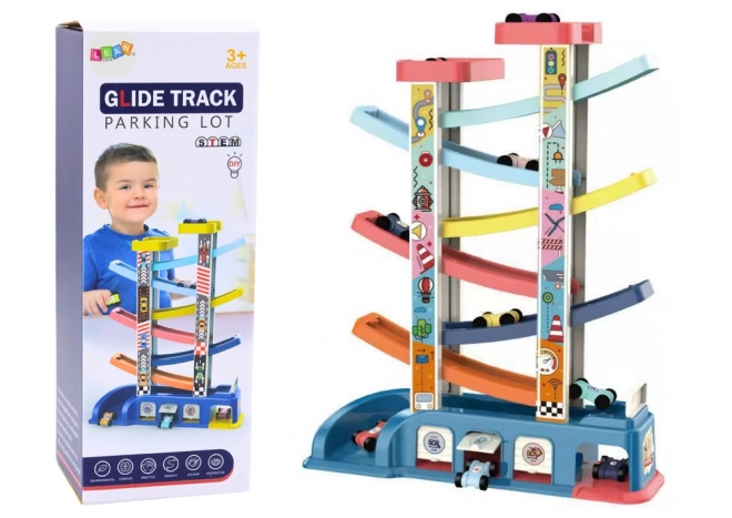 Piste de glisse colorée pour petites voitures – 6 petites voitures