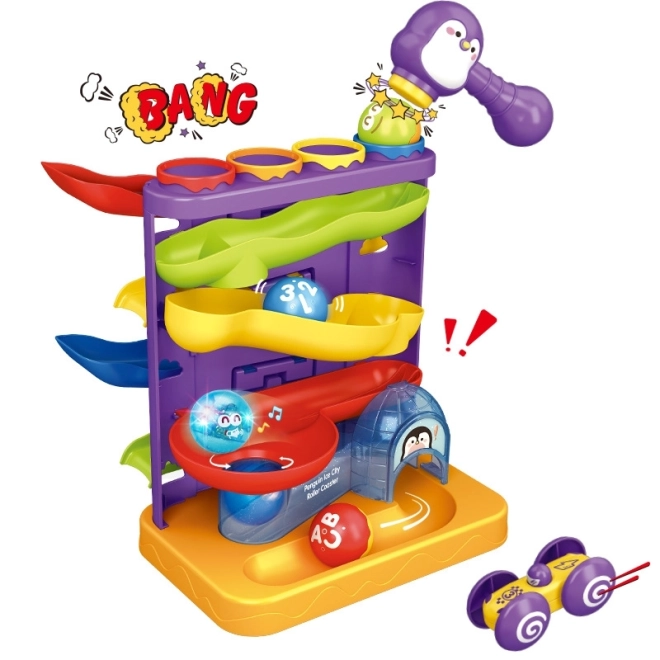 Circuit à billes Woopie 3en1 avec marteau et toboggan pour voitures