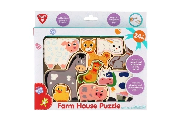 Puzzle/Jeu de casse-tête en bois ferme 20x14cm dans une boîte 24x21x2cm 24m+