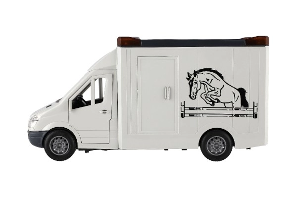Transporteur d'animaux en plastique 28 cm avec chevaux à inertie avec lumière et son gris dans une boîte 39x18 cm