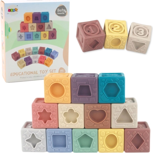 Cubes éducatifs sensoriels souples, colorés, 12 pièces