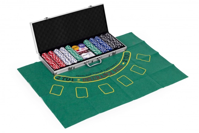 Set Poker et Blackjack – 500 jetons, 2 paquets de cartes, dés, tapis de jeu, mallette verrouillable