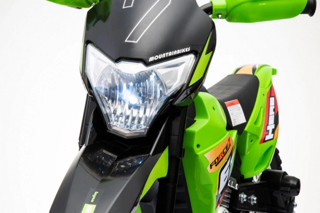Moto cross électrique pour enfants à batterie – verte, avec roulettes stabilisatrices et feux LED