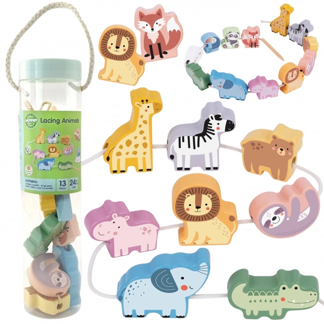 WOOPIE GREEN ensemble de perles en bois ZOO Montessori 13 pièces