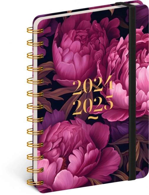 Agenda spiralé de 18 mois Petito – Fleurs violettes 2024/2025, 13 × 18 cm