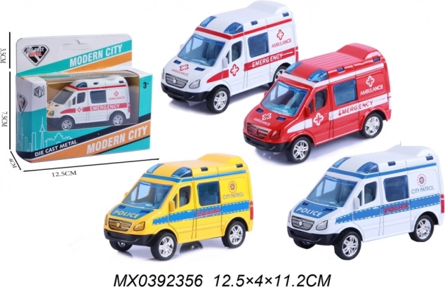 Modèle en métal de voiture de police et d’ambulance avec mécanisme à rétrofriction (pull-back)