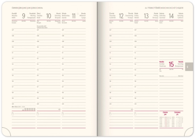 Agenda hebdomadaire Diamante 2025, rouge, 15 × 21 cm