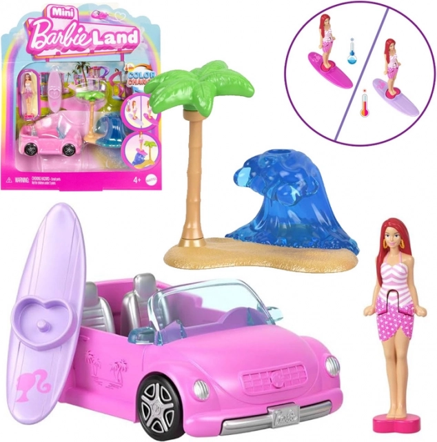 Mattel mini Barbie Land cabriolet avec mini-poupée Barbie et changement de couleur