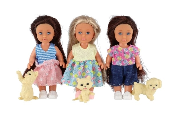 Poupée avec peluche plastique 12cm corps solide 3 types dans boîte 7x15x5cm 24pcs dans boîte