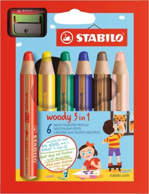 STABILO Ensemble de 6 crayons 3-en-1 avec taille-crayon