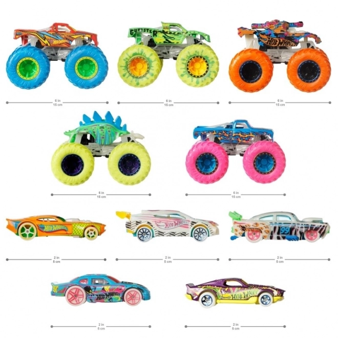 Les camions monstres Hot Wheels brillent dans l'obscurité 10 pcs