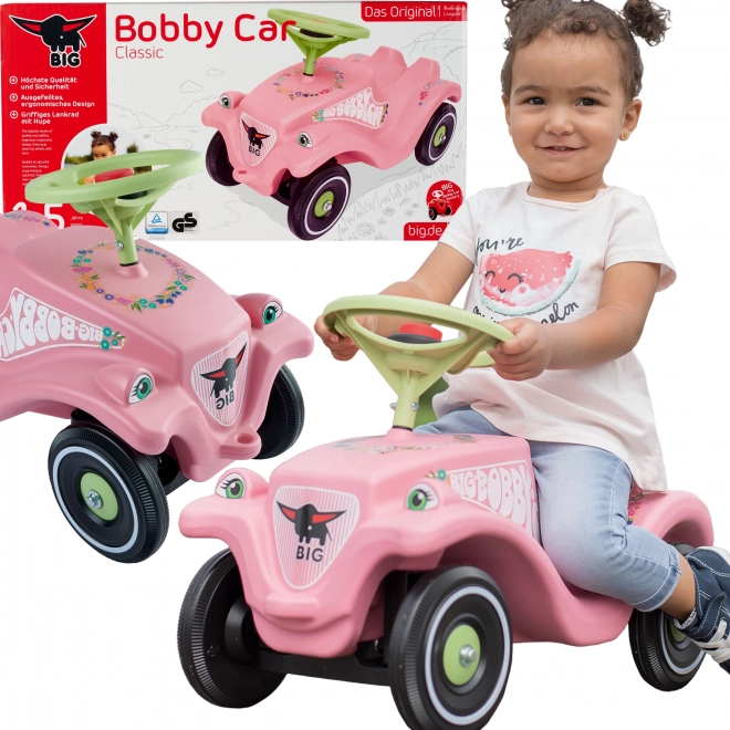 Voiturette à pousser BIG BOBBY CAR CLASSIC rose avec fleurs