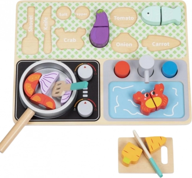 Cuisine en bois avec accessoires pour le petit cuisinier