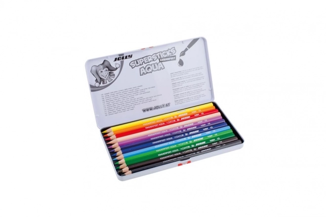 Crayons de couleur Supersticks Aqua 12 couleurs dans une boîte en métal