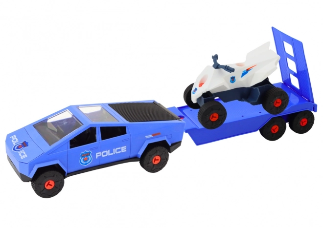 Kit de construction Voiture moderne avec quad et caravane pour bricoleurs Bleu