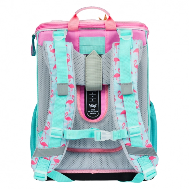 Cartable scolaire avec motif flamant rose