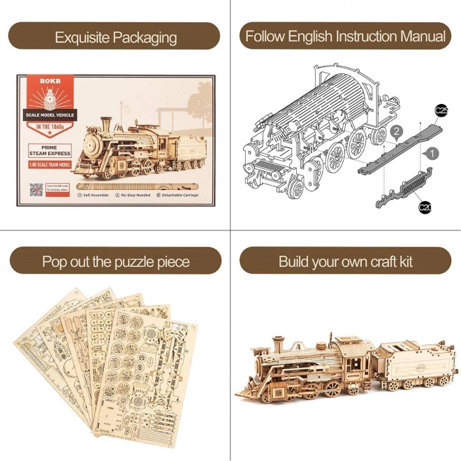Locomotive - Express à Vapeur - Puzzle 3D en Bois