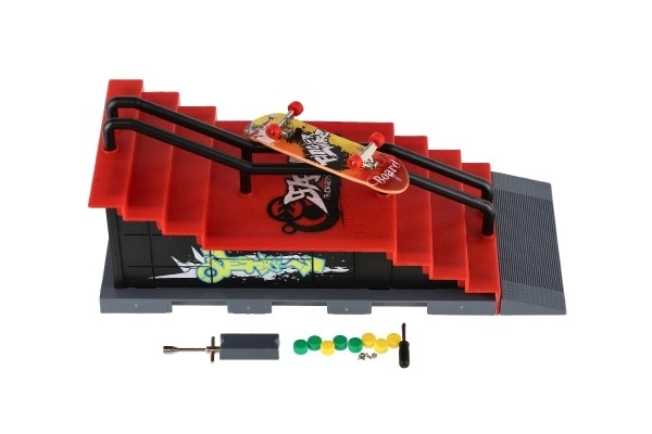 Skatepark - skateboard à doigts vissable avec rampe en plastique 8cm avec accessoires mélange de types en boîte 28x18cm