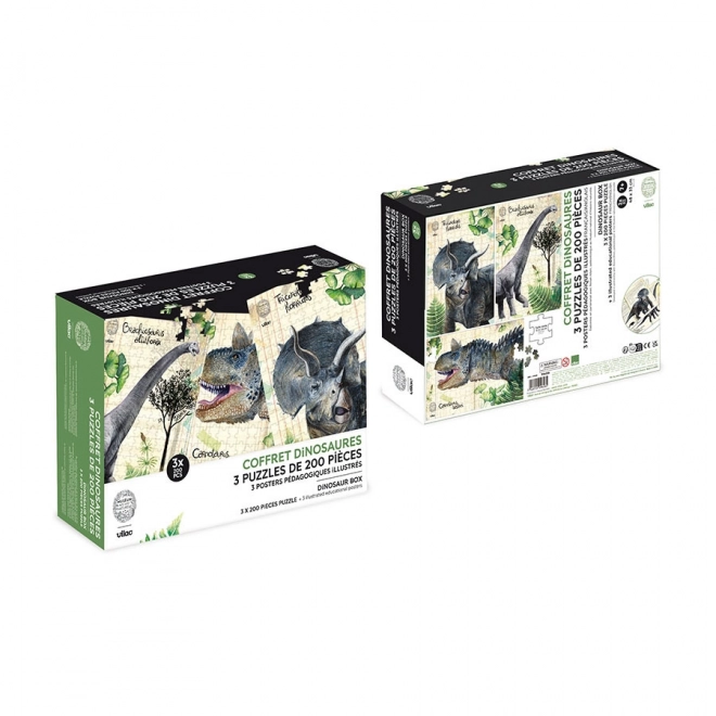 Vilac ensemble de trois puzzles avec dinosaures