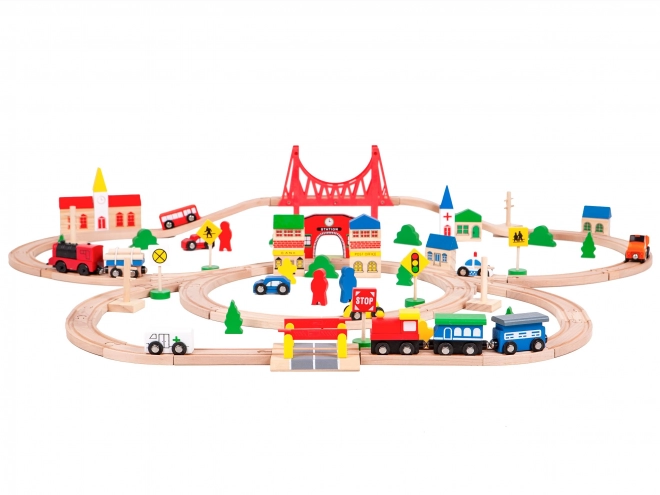 Chemin de fer en bois à piles 90 éléments Ecotoys